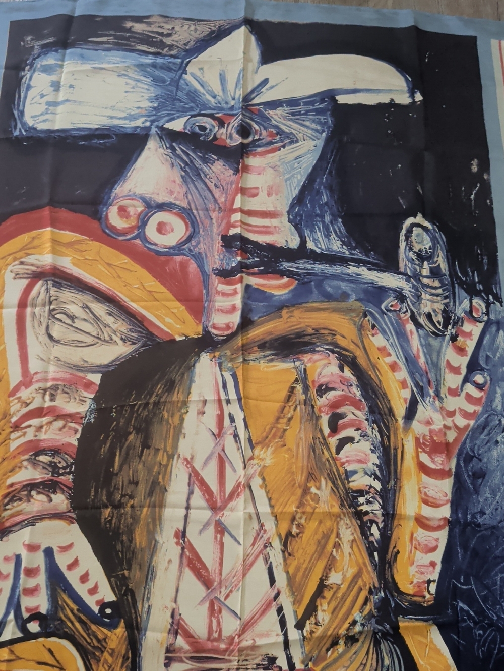 Picasso Abstract Art Scarf in Blue & Yellow Like New